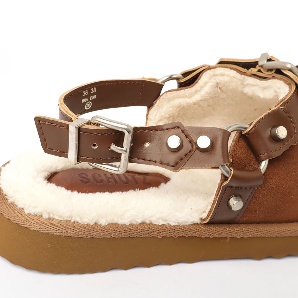 Mule Maple Schutz Couro Pelúcia Marrom 8