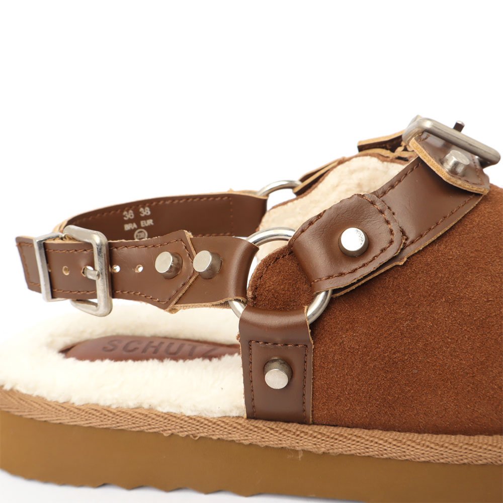 Mule Maple Schutz Couro Pelúcia Marrom 9