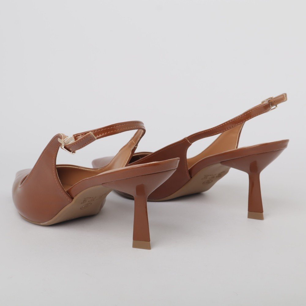 Slingback Sapato Da Corte Salto Médio Bico Fino Decote Quadrado Marrom 4