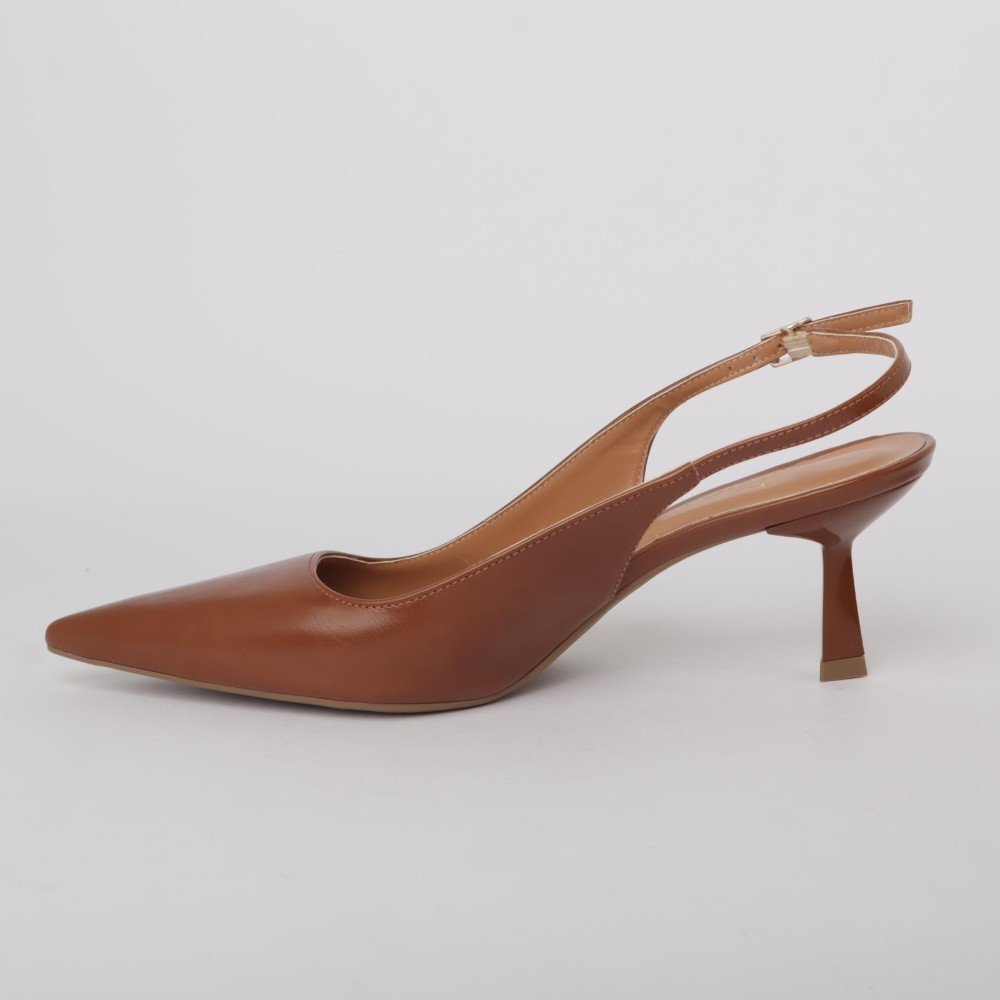 Slingback Sapato Da Corte Salto Médio Bico Fino Decote Quadrado Marrom 6