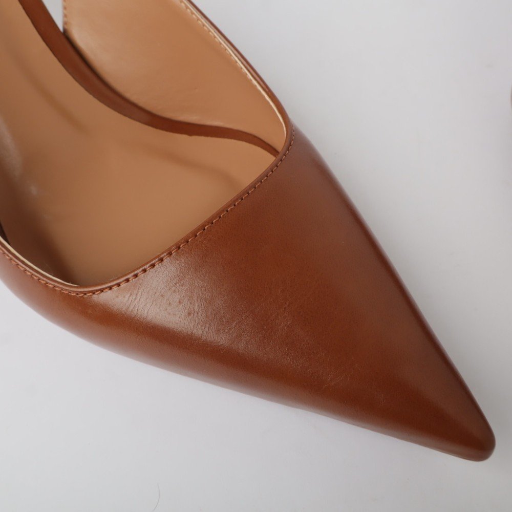 Slingback Sapato Da Corte Salto Médio Bico Fino Decote Quadrado Marrom 7