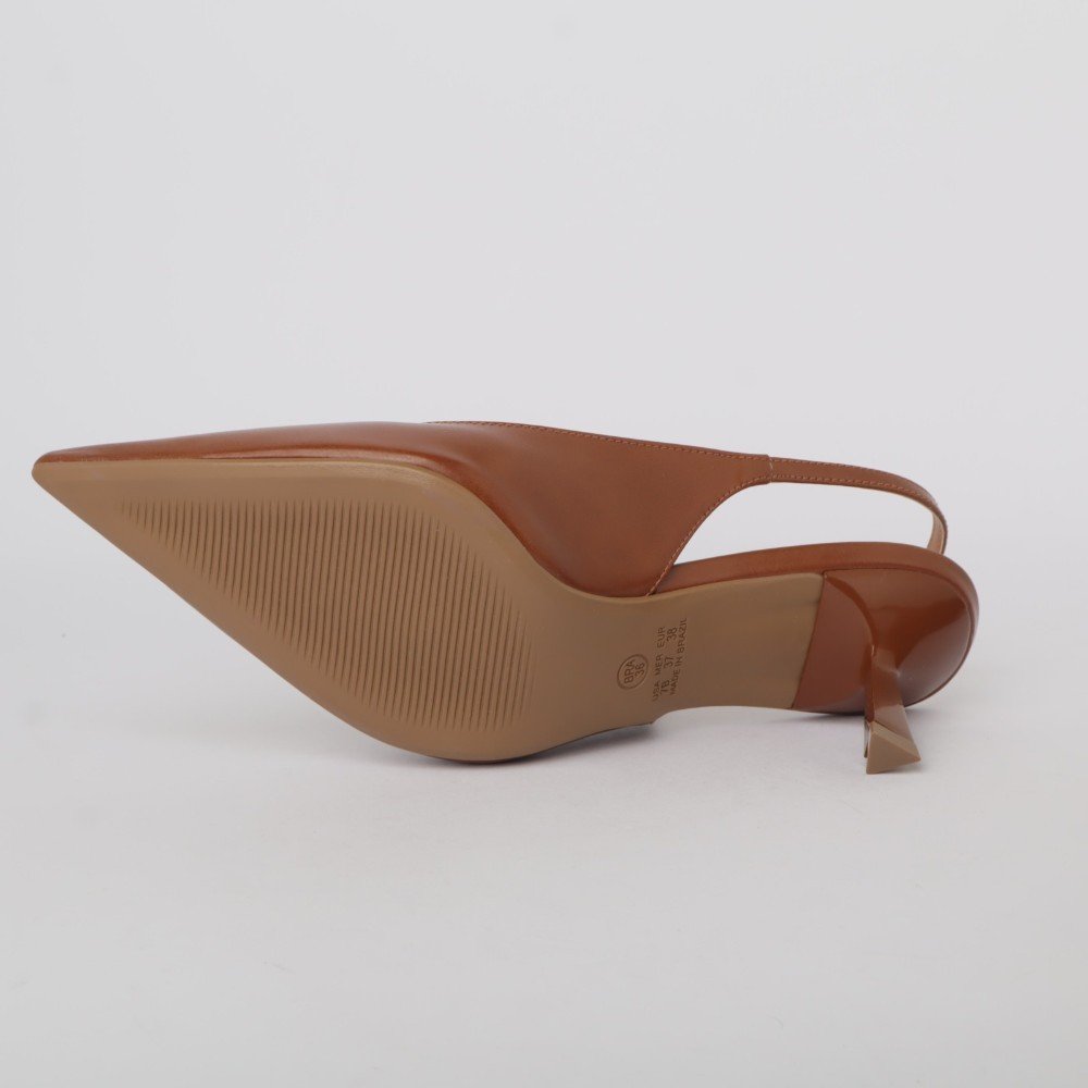 Slingback Sapato Da Corte Salto Médio Bico Fino Decote Quadrado Marrom 9
