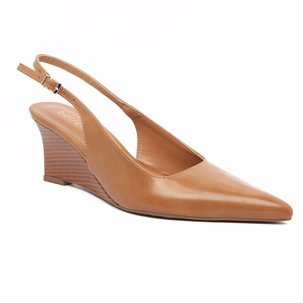 Slingback Belluno Salto Anabela Médio Bico Fino Alongado Marrom 2