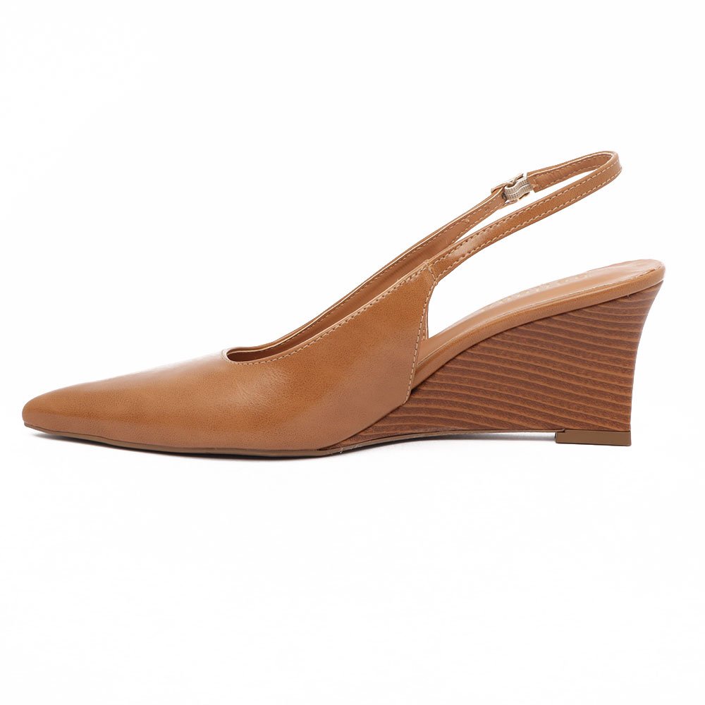 Slingback Belluno Salto Anabela Médio Bico Fino Alongado Marrom 6