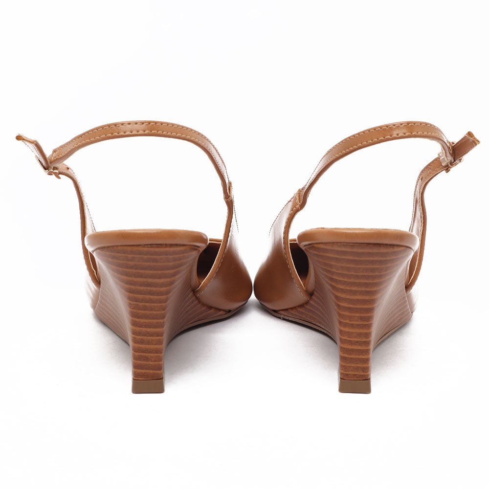 Slingback Belluno Salto Anabela Médio Bico Fino Alongado Marrom 7