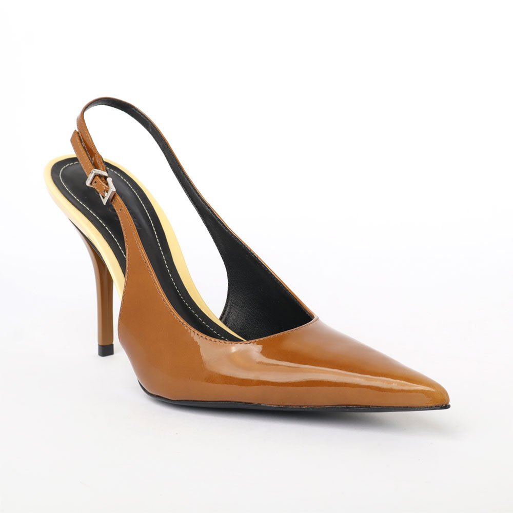 Scarpin Slingback Schutz Mid Salto Alto Fino Marrom 2