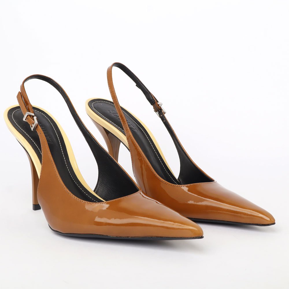 Scarpin Slingback Schutz Mid Salto Alto Fino Marrom 3