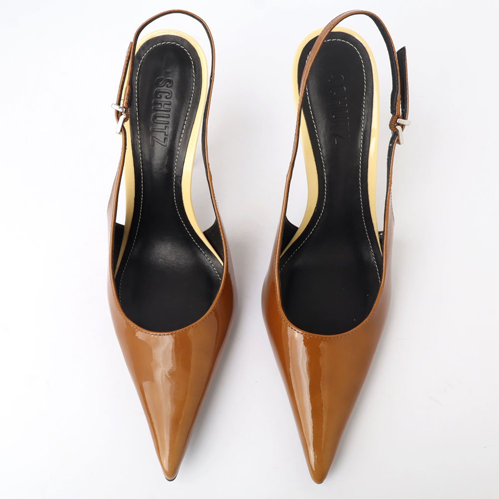 Scarpin Slingback Schutz Mid Salto Alto Fino Marrom 5