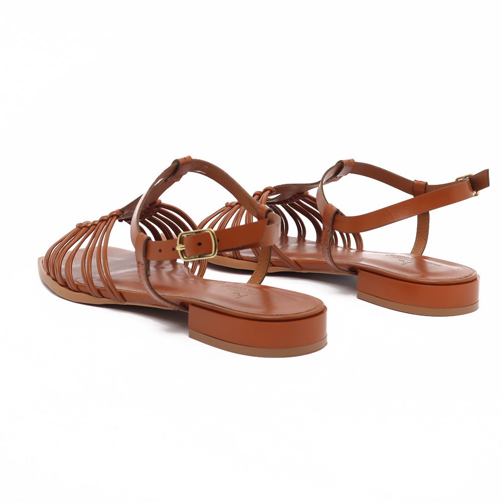 Sandália Flat Sapato Da Corte Bico Quadrado Gota Marrom 4