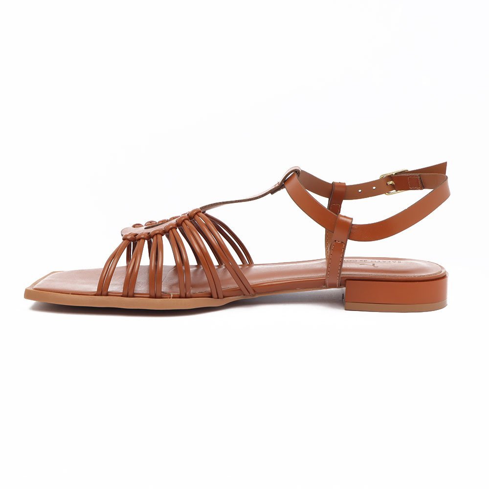 Sandália Flat Sapato Da Corte Bico Quadrado Gota Marrom 6