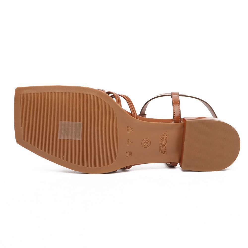 Sandália Flat Sapato Da Corte Bico Quadrado Gota Marrom 10