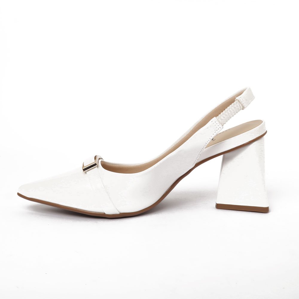 Slingback Sapato Da Corte Salto Alto Triângulo Texturizado Branco 6