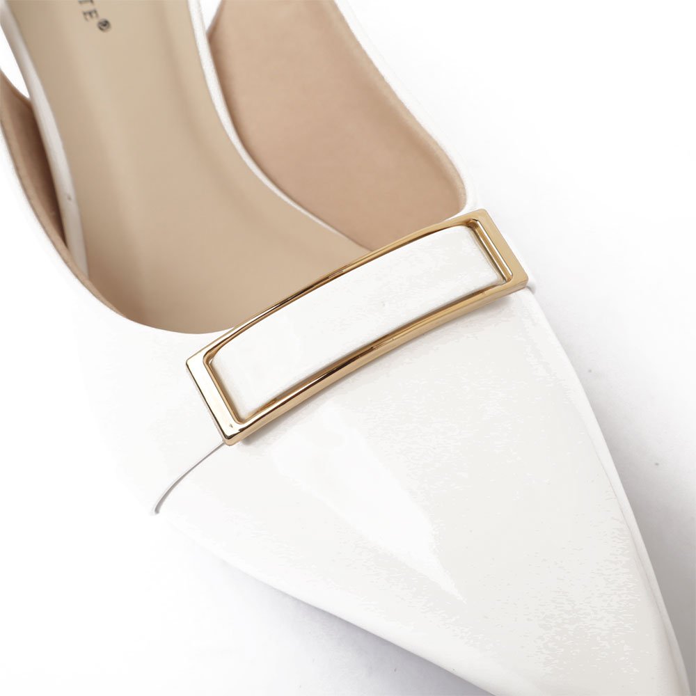 Slingback Sapato Da Corte Salto Alto Triângulo Texturizado Branco 7