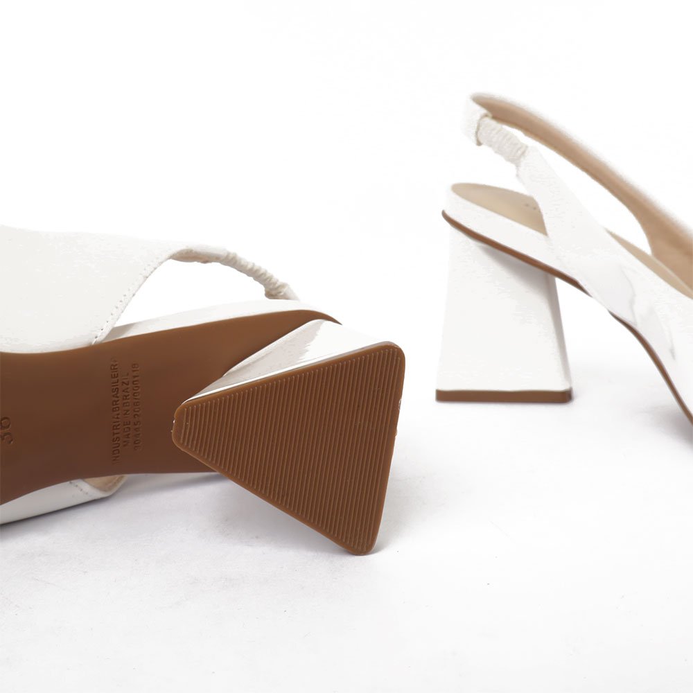 Slingback Sapato Da Corte Salto Alto Triângulo Texturizado Branco 8