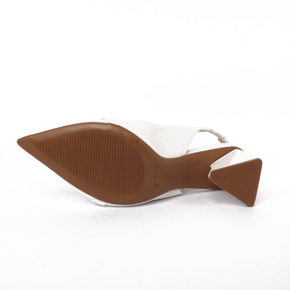 Slingback Sapato Da Corte Salto Alto Triângulo Texturizado Branco 9