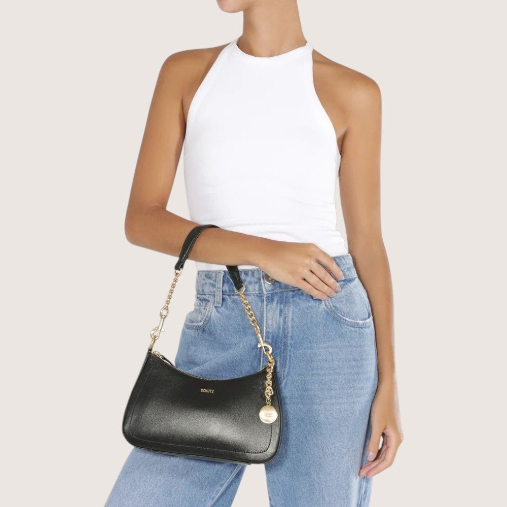 Bolsa Tiracolo Schutz Shoulder Elowen Média Couro Preto 2