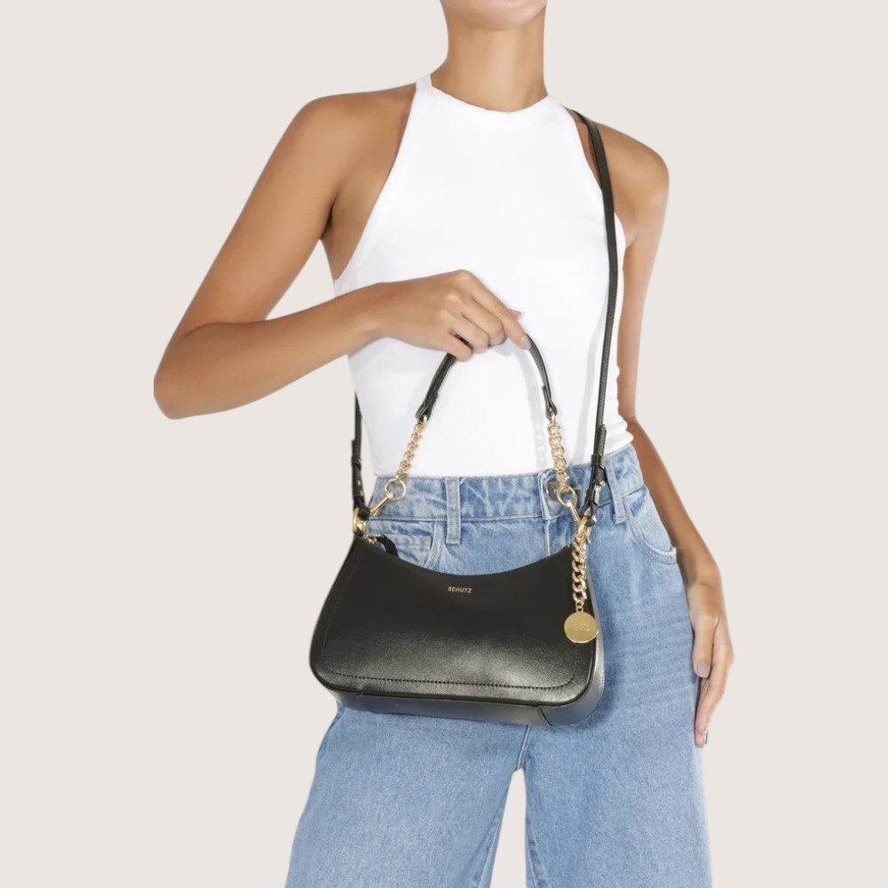 Bolsa Tiracolo Schutz Shoulder Elowen Média Couro Preto 6