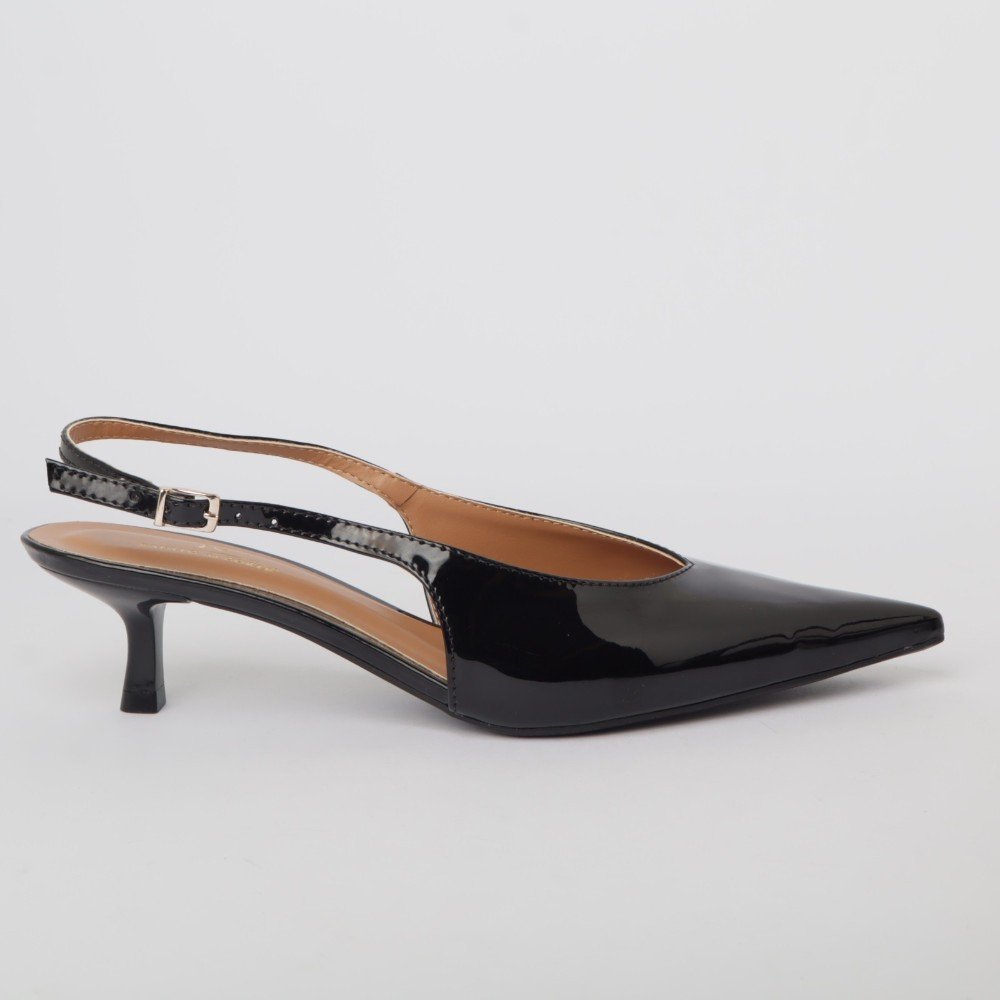 Slingback Sapato Da Corte Salto Baixo Decote V
