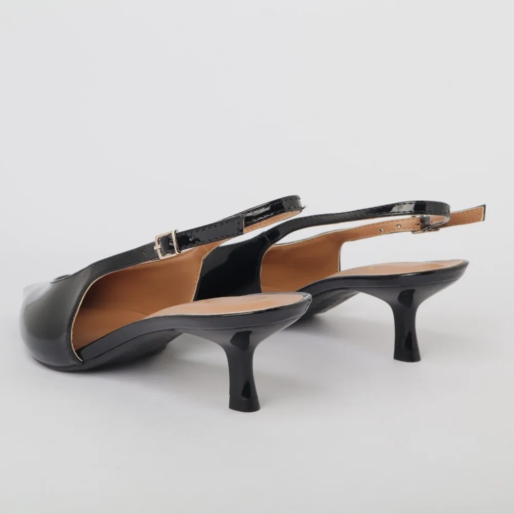 Slingback Sapato Da Corte Salto Baixo Decote V Preto 4