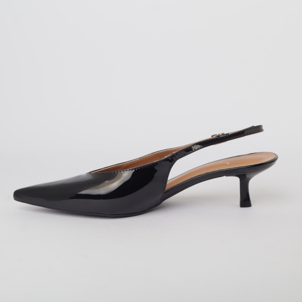 Slingback Sapato Da Corte Salto Baixo Decote V Preto 6