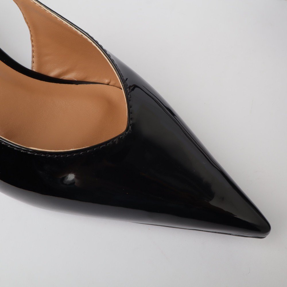 Slingback Sapato Da Corte Salto Baixo Decote V Preto 7