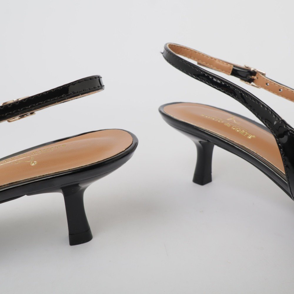 Slingback Sapato Da Corte Salto Baixo Decote V Preto 8