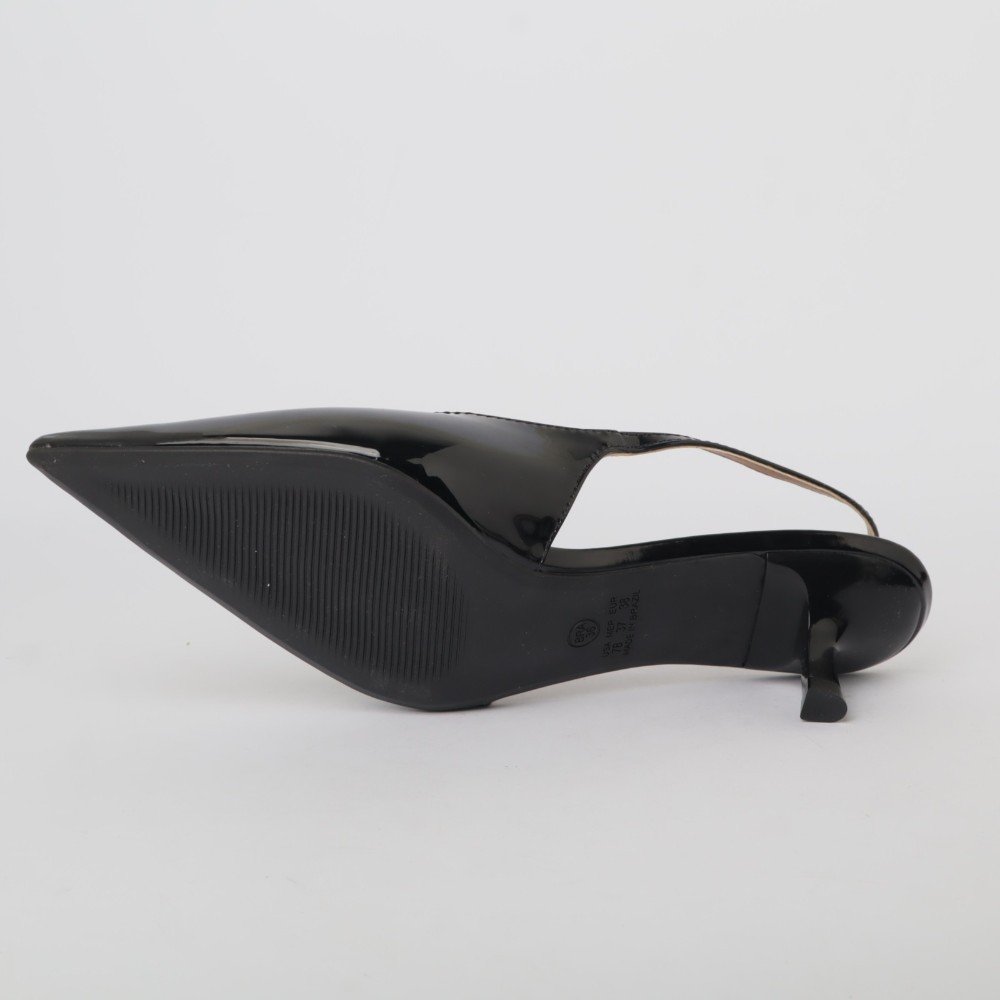 Slingback Sapato Da Corte Salto Baixo Decote V Preto 9