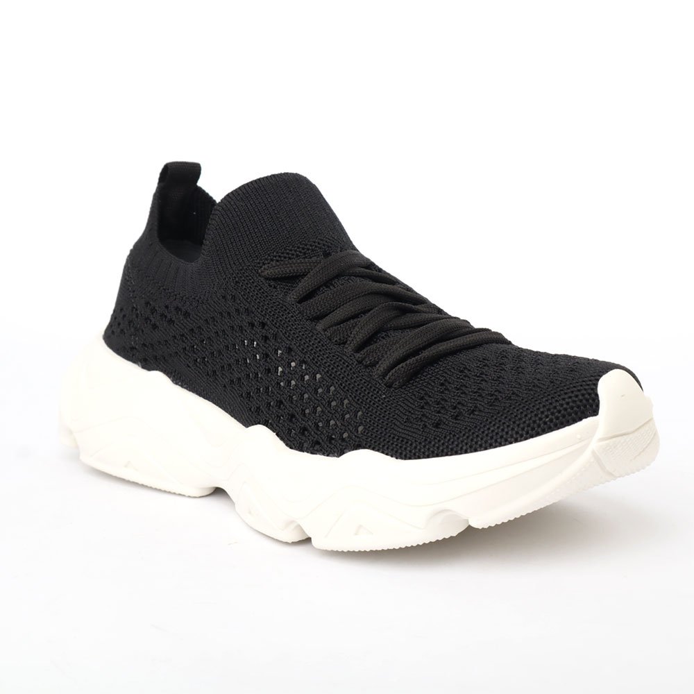 Tênis Feminino Sapato Da Corte Sola Alta Knit Vazado Preto 2