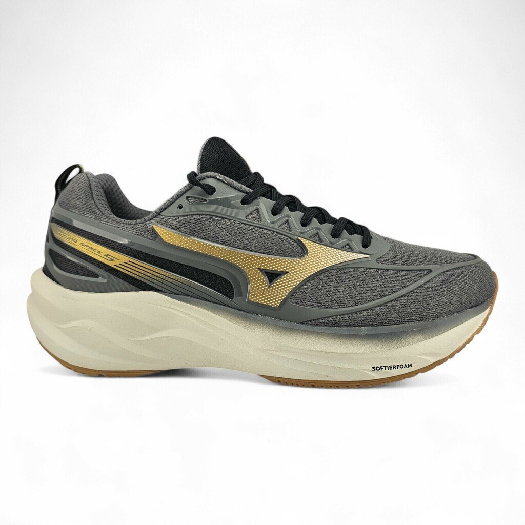 Tênis Masculino Mizuno Space 5 Detalhe Relevo Sola Alta Cnz/Dourado - Space 5