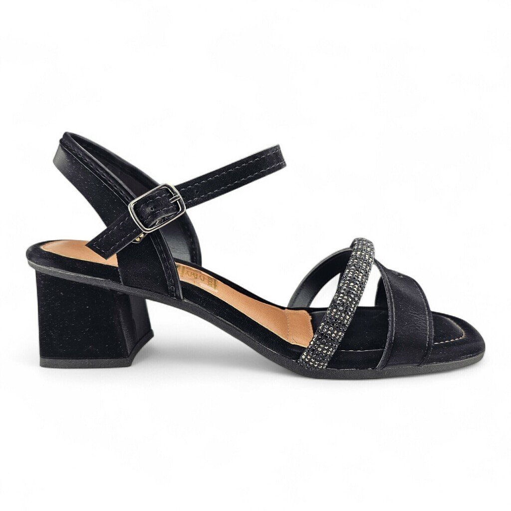 Sandália Feminina Mississipi Salto Bloco Camurça Strass - MF862 Preto 3