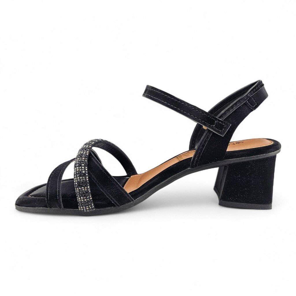Sandália Feminina Mississipi Salto Bloco Camurça Strass - MF862 Preto 4