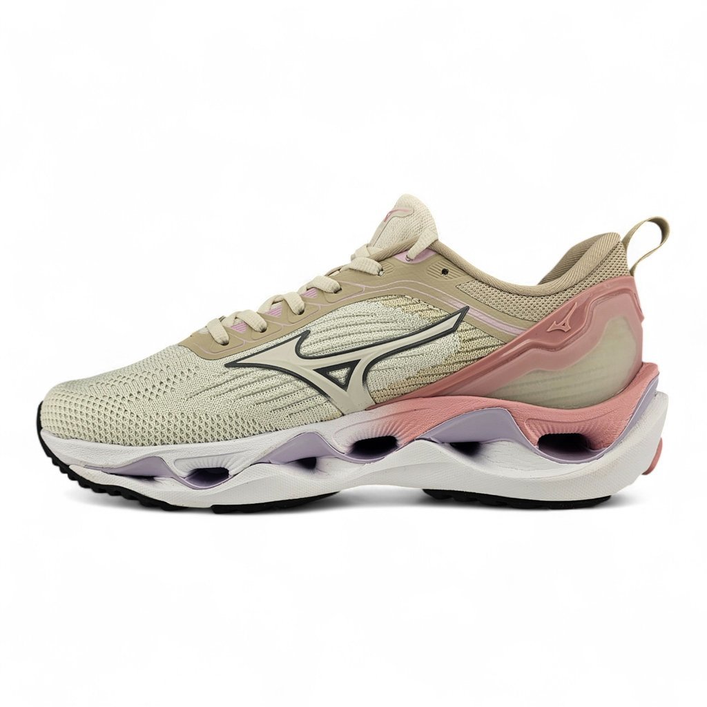 Tênis Feminino Mizuno Corrida Wave Stratos 3 Knit Placa Wave Enerzy - Stratos 3 Bege 2