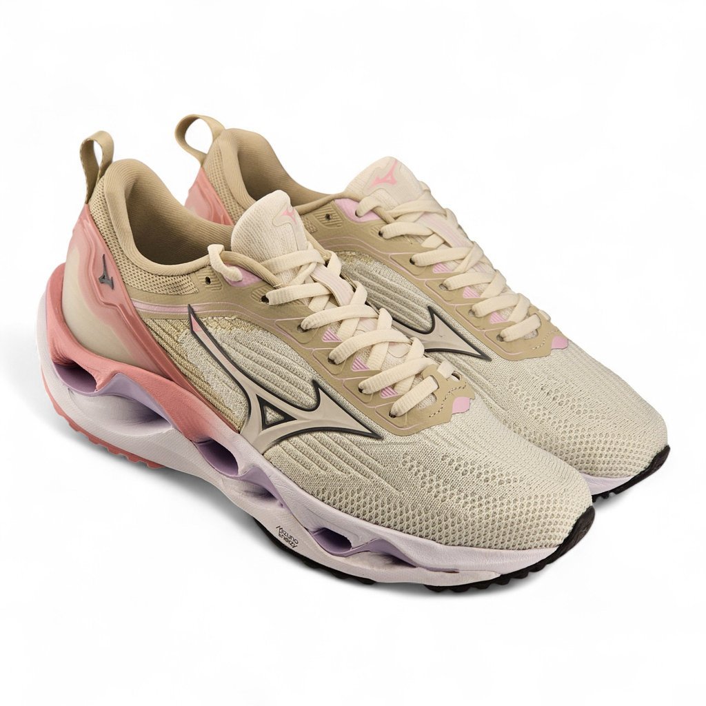 Tênis Feminino Mizuno Corrida Wave Stratos 3 Knit Placa Wave Enerzy - Stratos 3 Bege 3