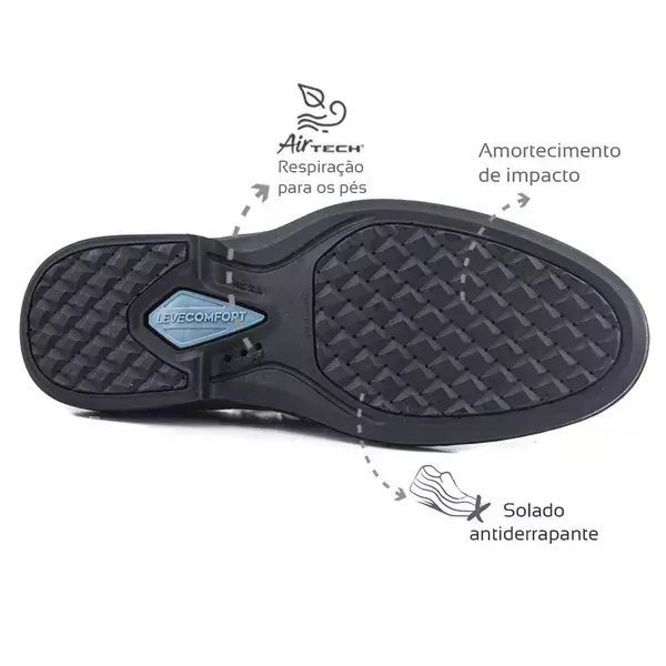 Sapato Masculino Levecomfort Bico Red com Elástico - L45206 Preto 7