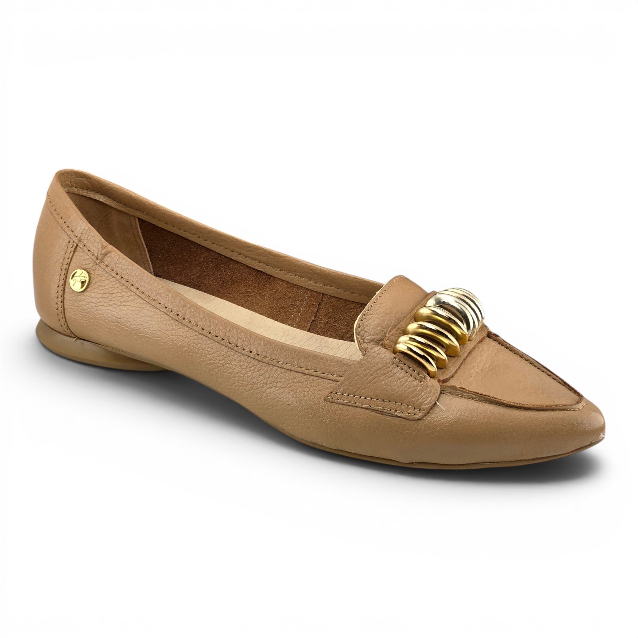 Sapato Feminino Bottero Bico Fino Couro Dourado - 360416 Marrom 2