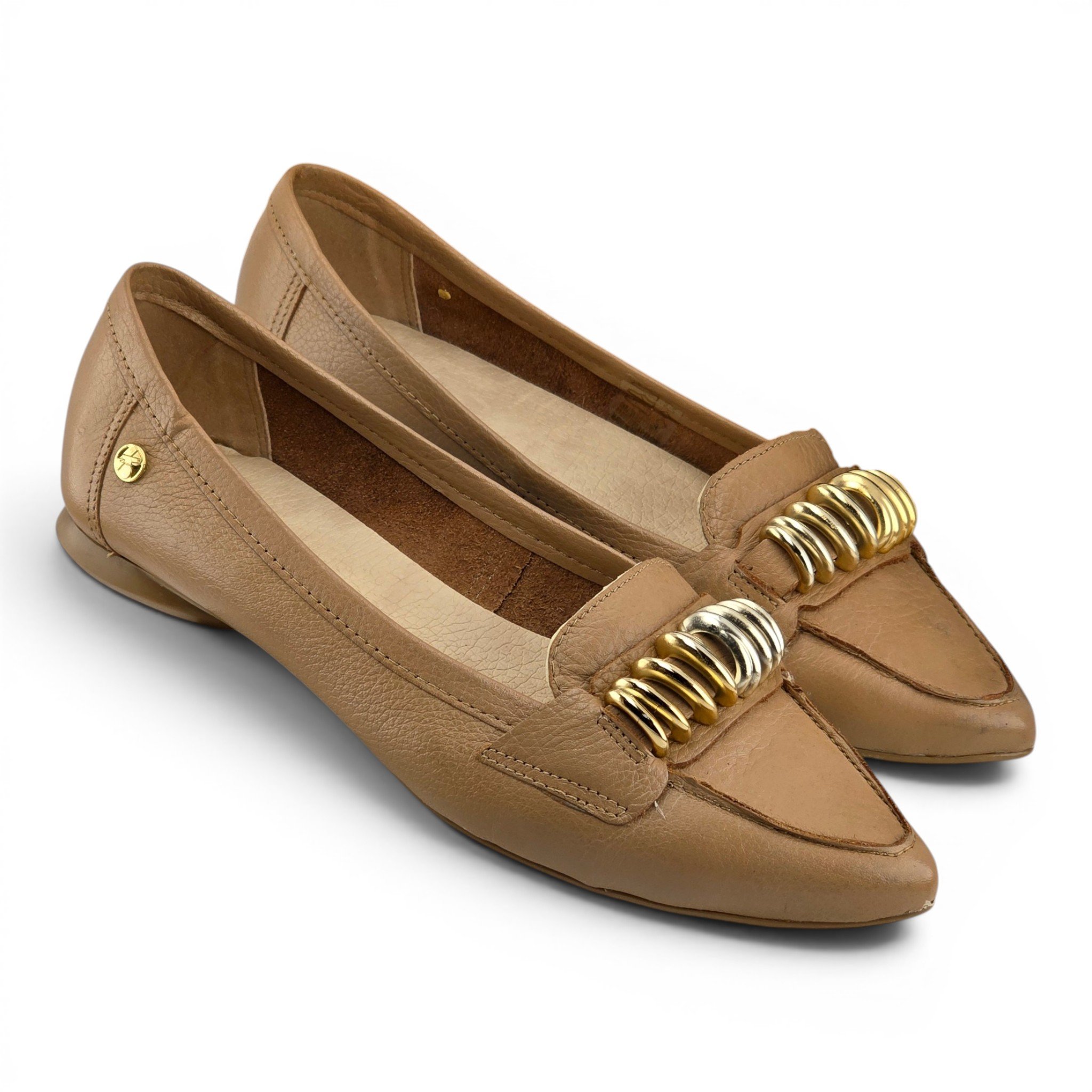 Sapato Feminino Bottero Bico Fino Couro Dourado - 360416 Marrom 4