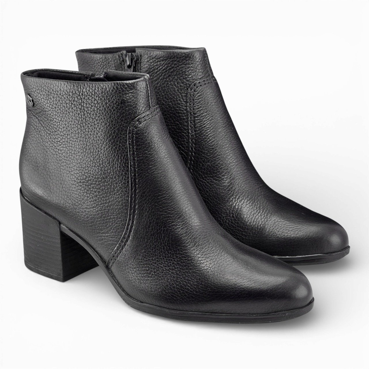 Bota Feminina Bottero Cano Curto Couro Burnish com Salto Bloco Recortes - 346901 Preto 3