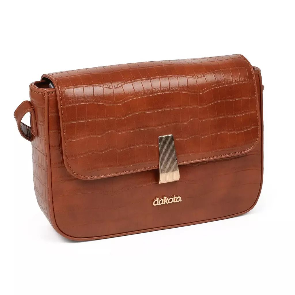 Bolsa Feminina Dakota Carrera Transversal Quadrada com Aba Fecho Botão e Trabalho Croco - DK238