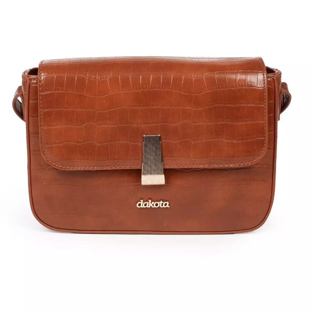 Bolsa Feminina Dakota Carrera Transversal Quadrada com Aba Fecho Botão e Trabalho Croco - DK238 Caramelo 3