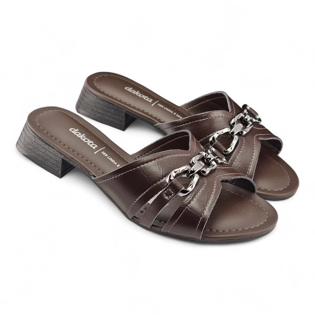 Tamanco Feminino Dakota Lisa Metal Salto Baixo - Y9482 Marrom 3