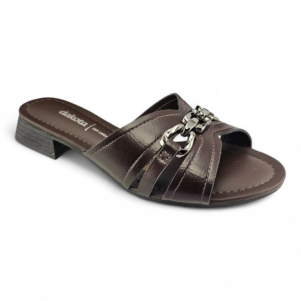 Tamanco Feminino Dakota Lisa Metal Salto Baixo - Y9482 Marrom 5