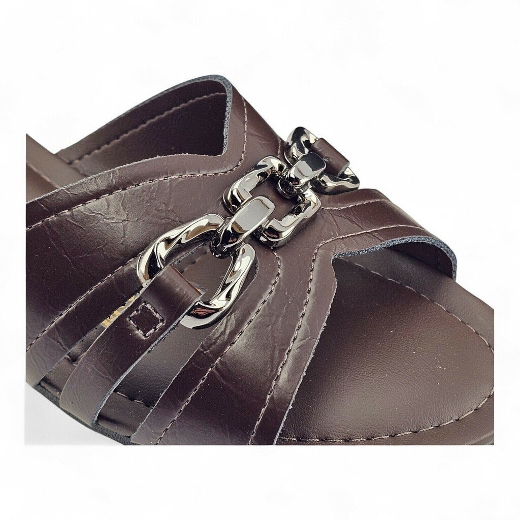 Tamanco Feminino Dakota Lisa Metal Salto Baixo - Y9482 Marrom 7