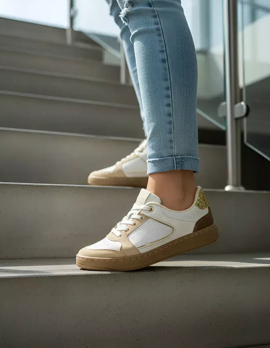 Tênis Feminino Piccadilly Casual Pedrinhas Douradas - 98502 Off White/Bege 2