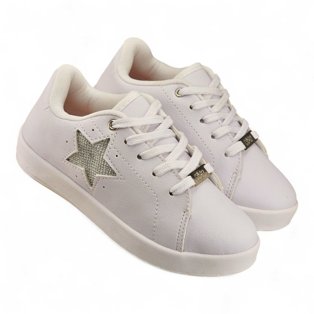 Tênis Infantil Menina Kidy Cadarço Estrela Strass Lat - 1840097 Branco 2