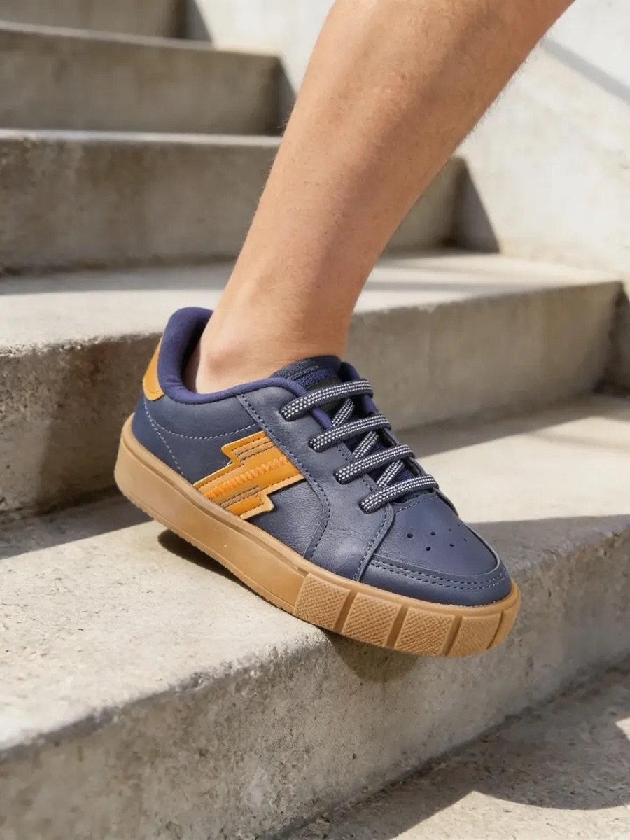 Tênis Masculino Pé com Pé Cadarço Elástico Detalhe Costura - 28208 Azul 2