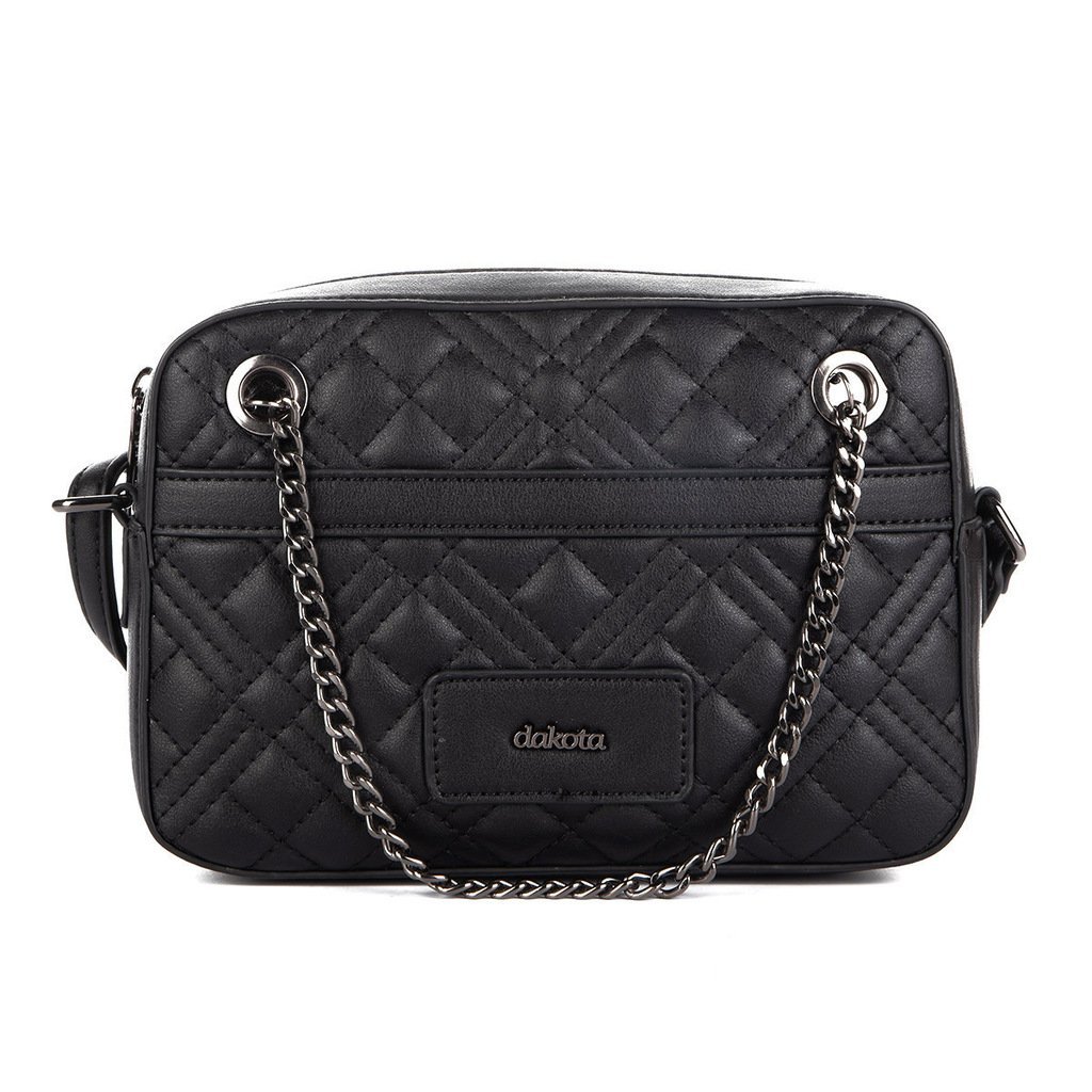 Bolsa Feminina Dakota Almeria Transversal Matelassê Detalhe Corrente Frente Fecho Zíper - DK168 Preto 1