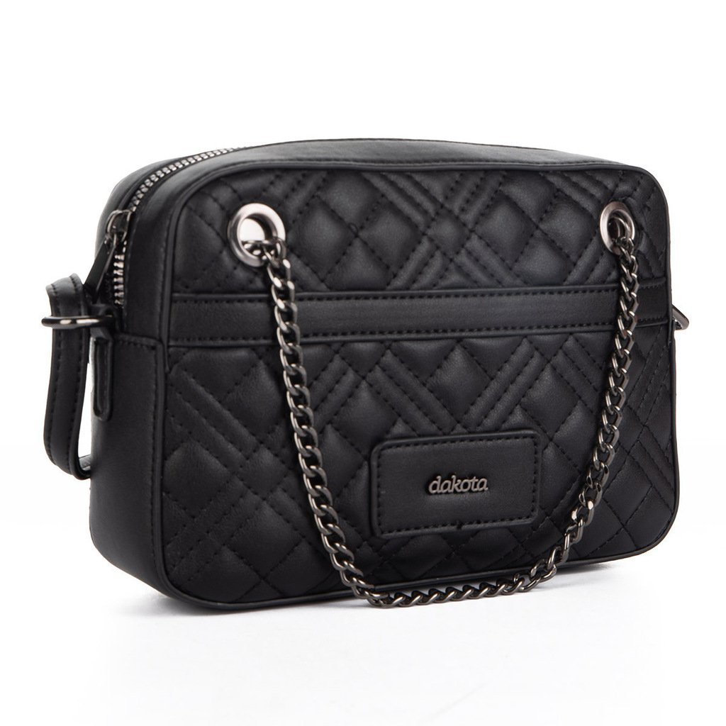 Bolsa Feminina Dakota Almeria Transversal Matelassê Detalhe Corrente Frente Fecho Zíper - DK168 Preto 4