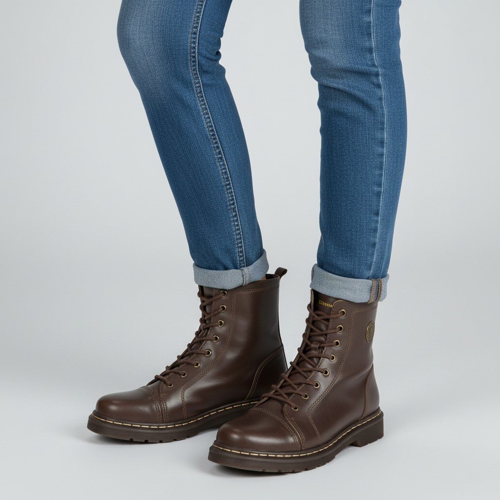 Bota Feminina Cravo e Canela Coturno em Couro com Pesponto - 85653 Marrom 2