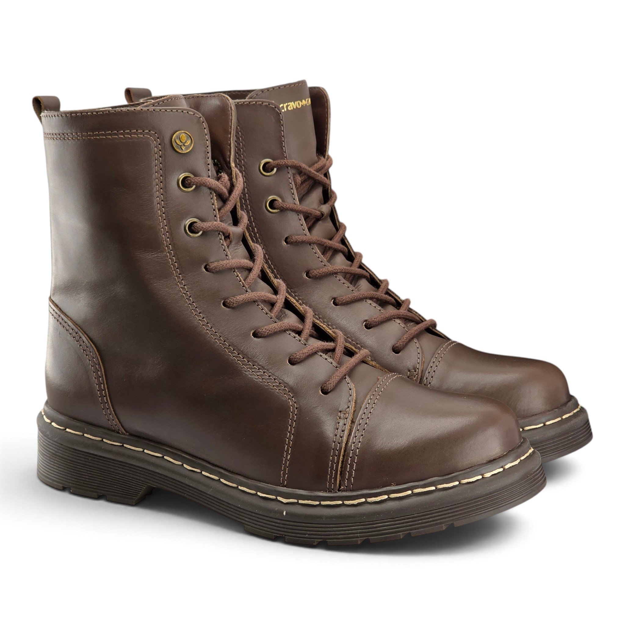 Bota Feminina Cravo e Canela Coturno em Couro com Pesponto - 85653 Marrom 4