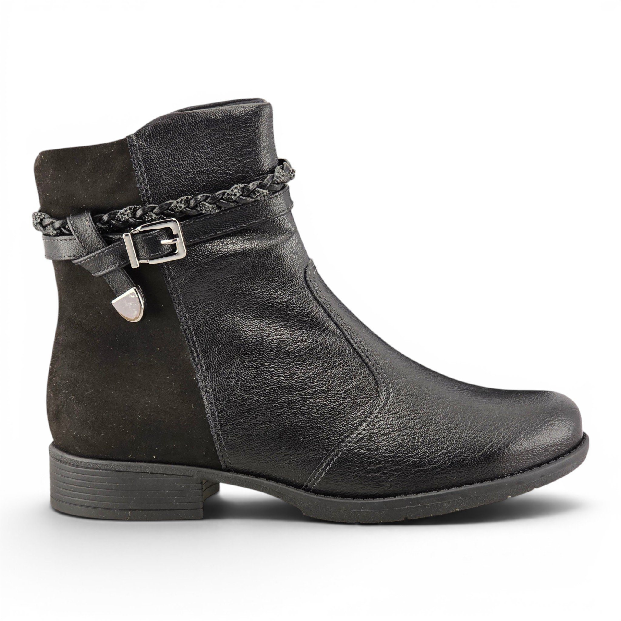 Bota Feminina Piccadilly Cano Curto com Detalhe em Camurça Trança Strass e Fivela - 653027